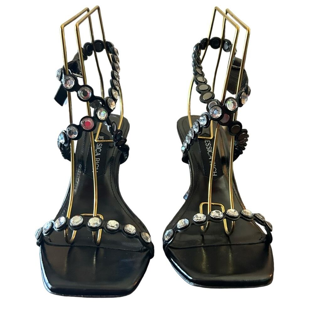 Jessica Rich Diamond Wedge Leather Strappy Embellished Heels NEW EU 38/US 8 - Picture 4 of 9